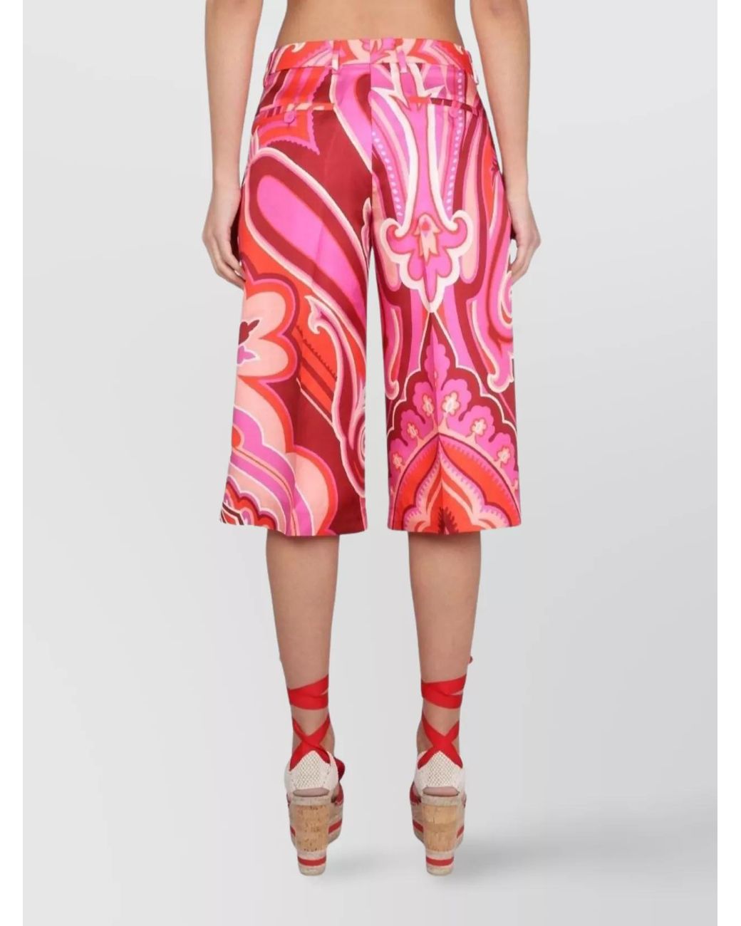 Etro Red Silk And Cotton Bermuda Shorts