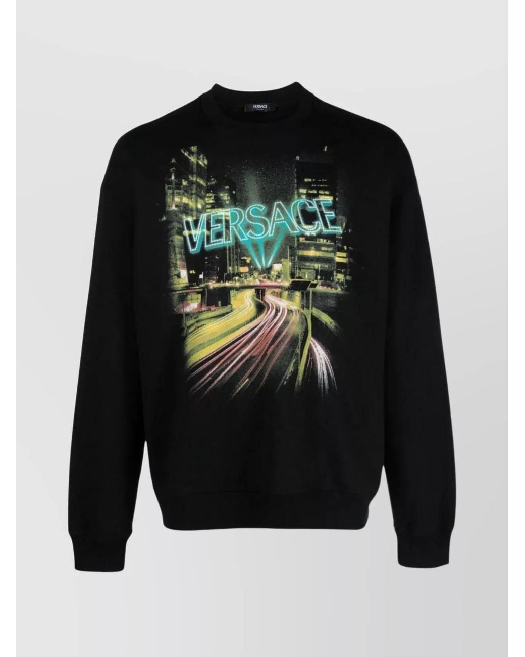 Versace Black Cotton Regular-Fit Graphic-Print Logo-Print Crewneck Sweatshirt for men