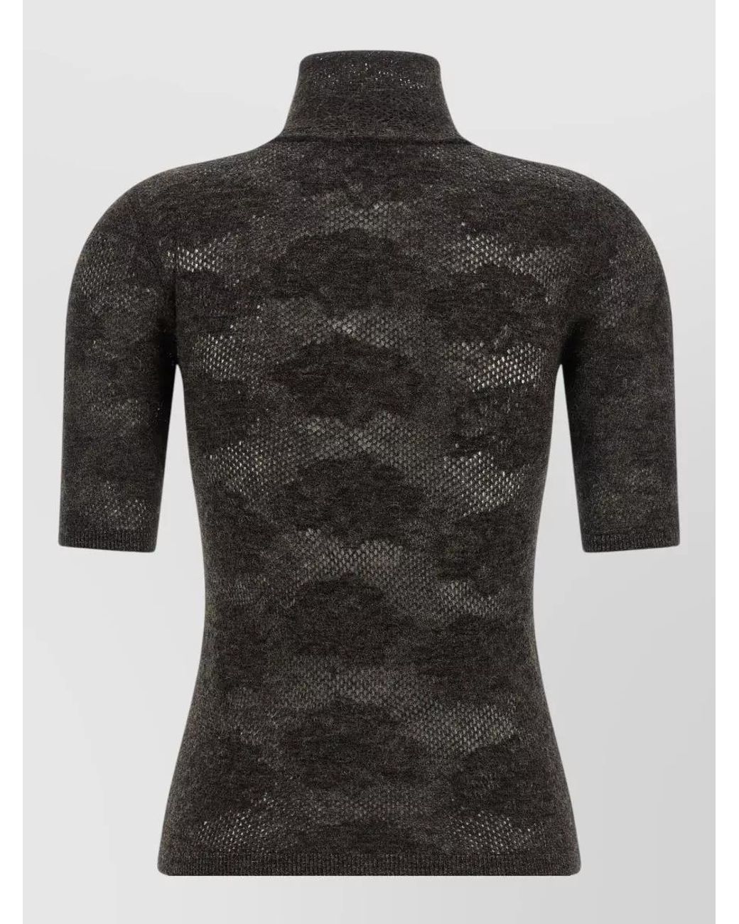 Brunello Cucinelli Black Silk Blend Openwork Turtleneck Short-Sleeve Sweater