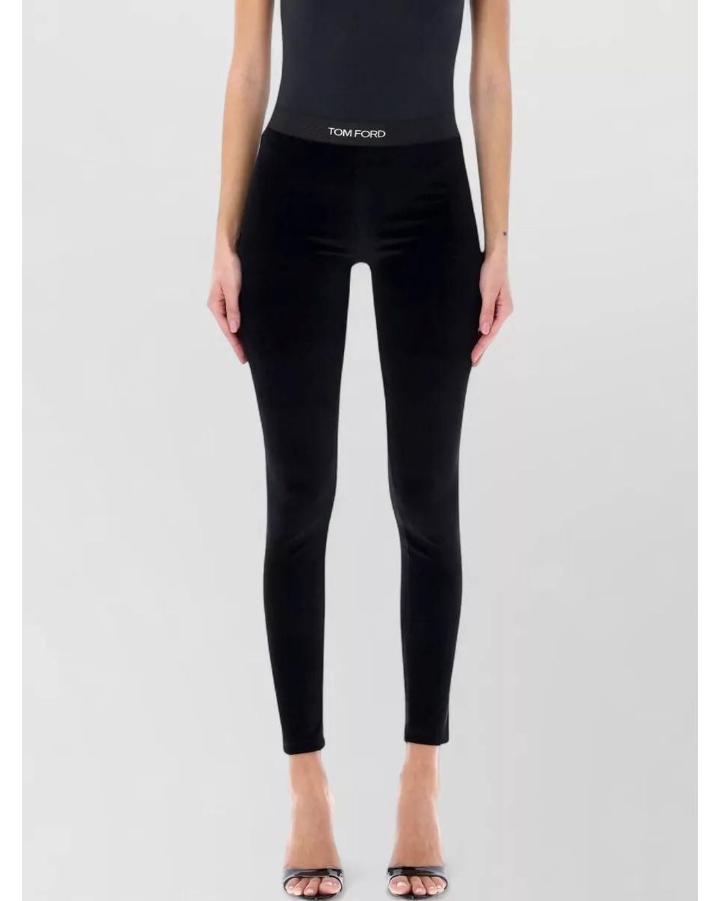 Tom Ford Black Stretch Velour Logo Leggings