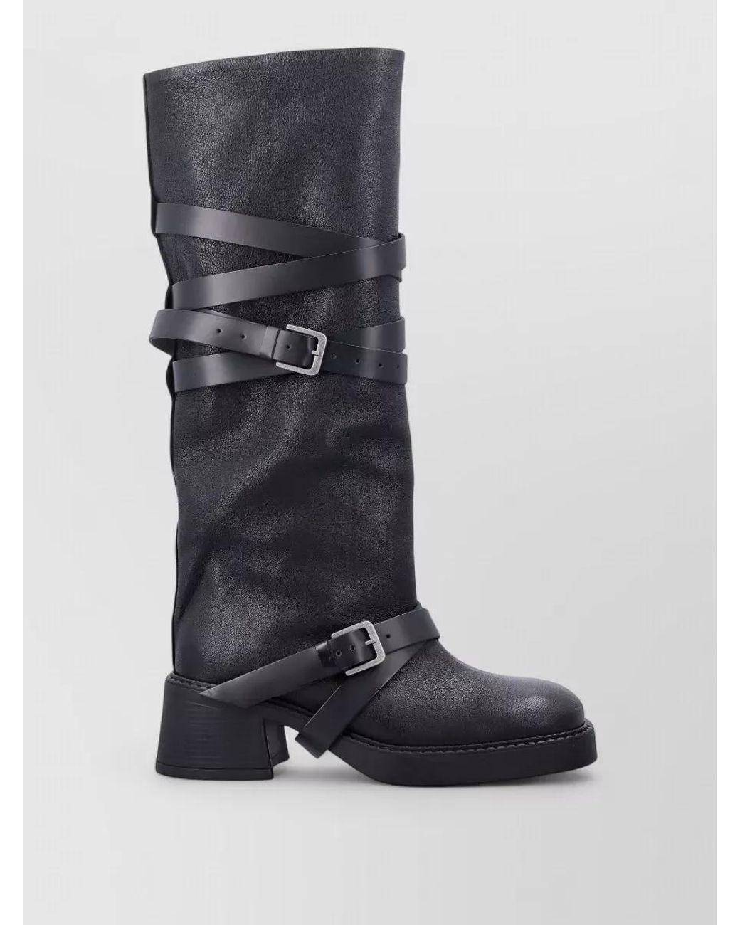 Miista Blue Leather Belt Boots