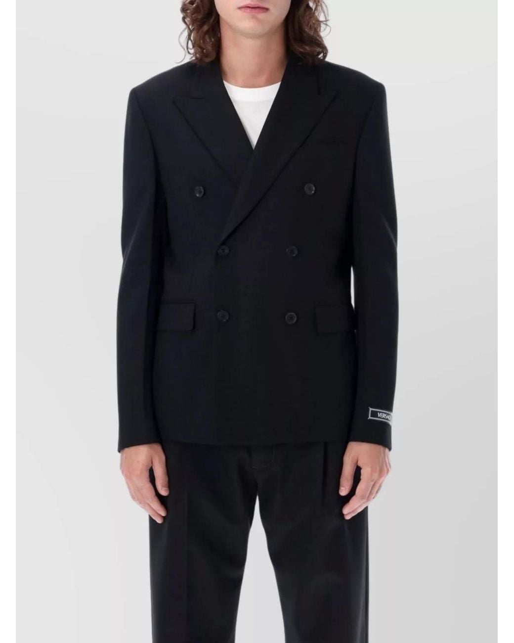 Versace Blue Virgin Wool Double-Breasted Blazer for men