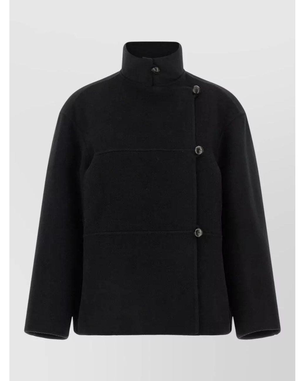 Rohe Black Cashmere Wool Asymmetric High-Collar Jacket