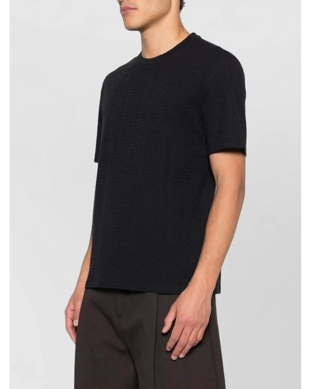 Emporio Armani Black Cotton Textured Round Neck Short Sleeve T-Shirt for men