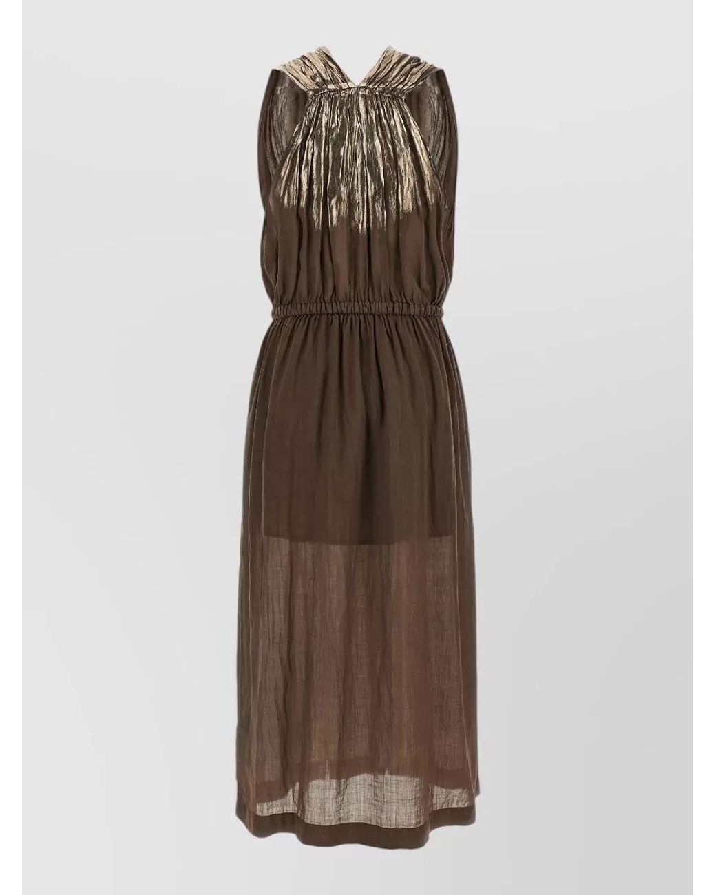 Nude Brown V-Neck Sleeveless Midi Dress