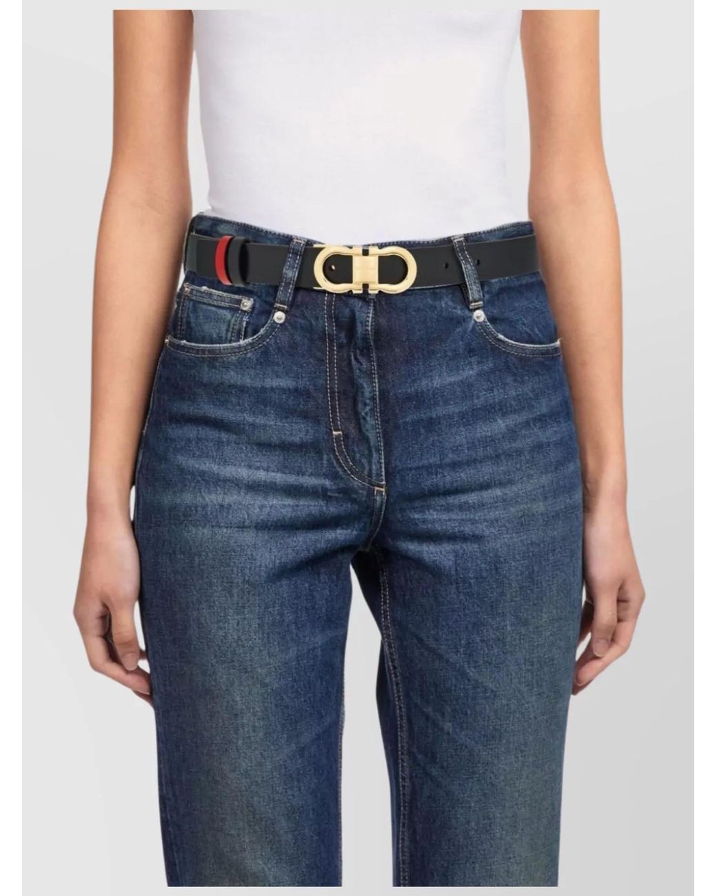 Ferragamo White Leather Reversible Adjustable Belt