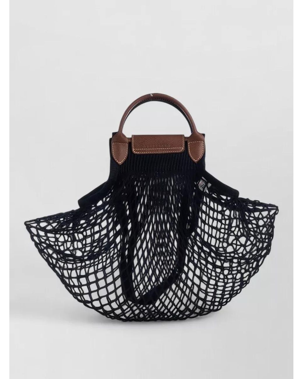 Longchamp Black Mesh-Knit Cotton Tote Bag