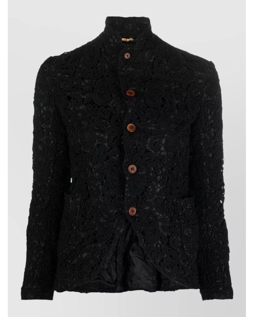 Comme des Garçons Black Floral-Embroidered Single-Breasted Jacket