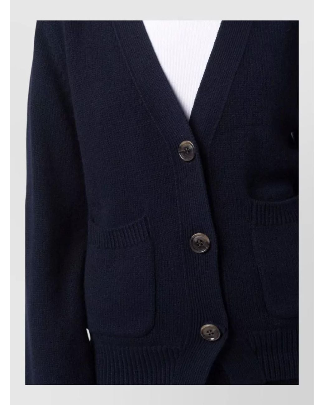 Lisa Yang Blue Cashmere Ribbed V-Neck Cardigan