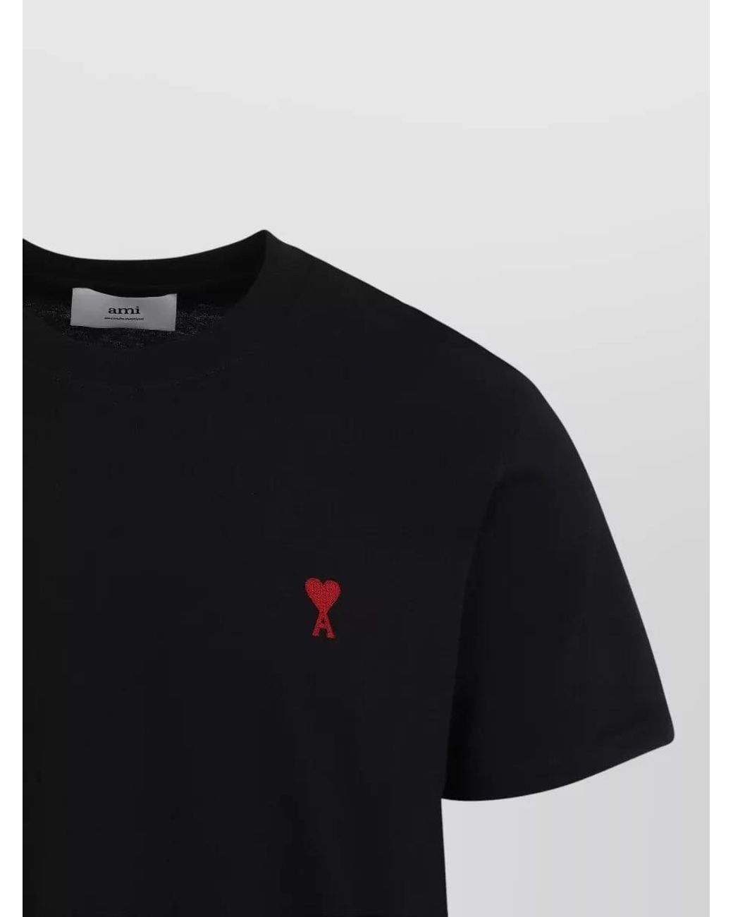 AMI Black Organic Cotton Logo-Embroidered Crew-Neck T-Shirt for men