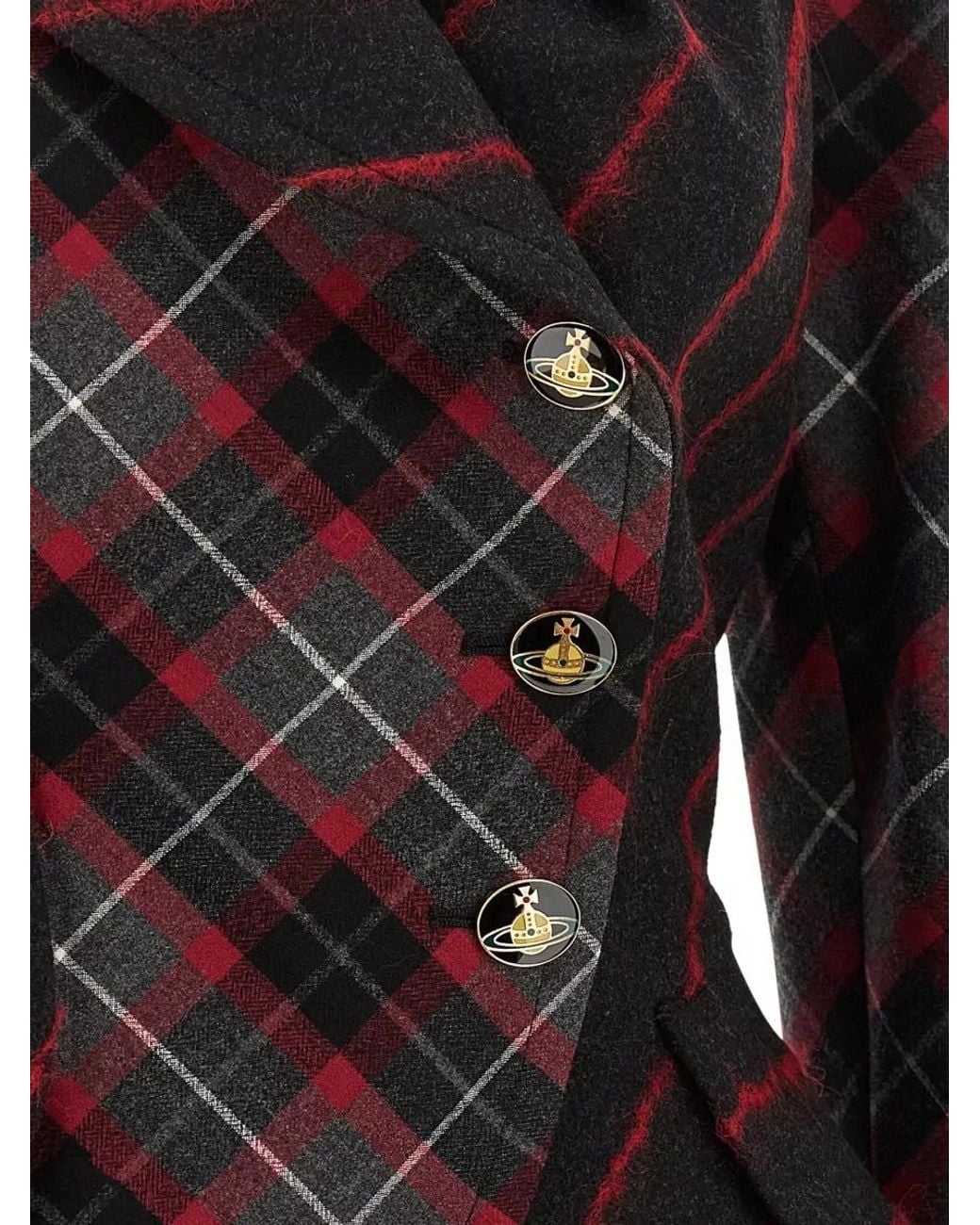 Vivienne Westwood Black Virgin Wool Asymmetric Tartan Blazer