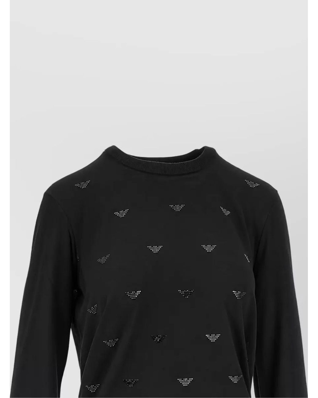 Emporio Armani Black Crystal Embellished Ribbed Wool Crewneck Sweater