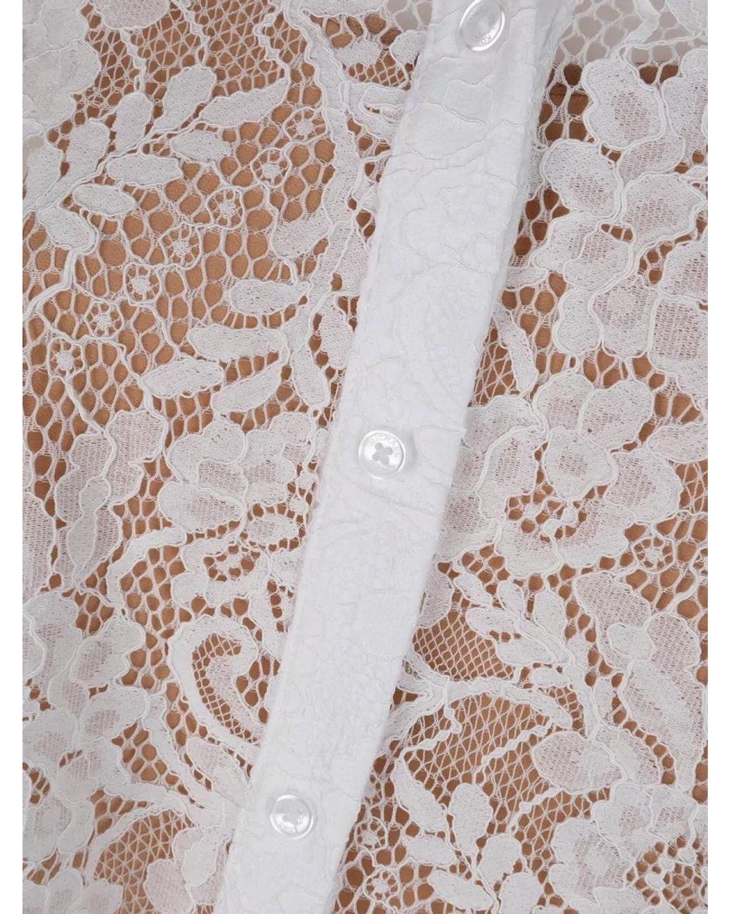 Michael Kors Natural Short Sleeve Lace Sheer Collared Shirt