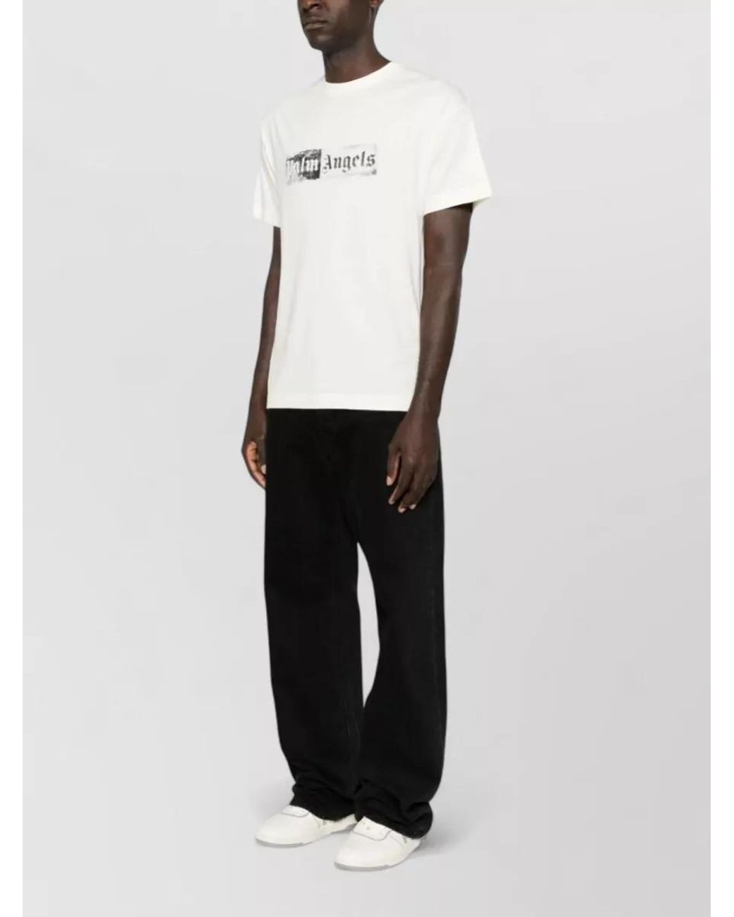 Palm Angels Natural Cotton Logo Print Short-Sleeve T-Shirt for men