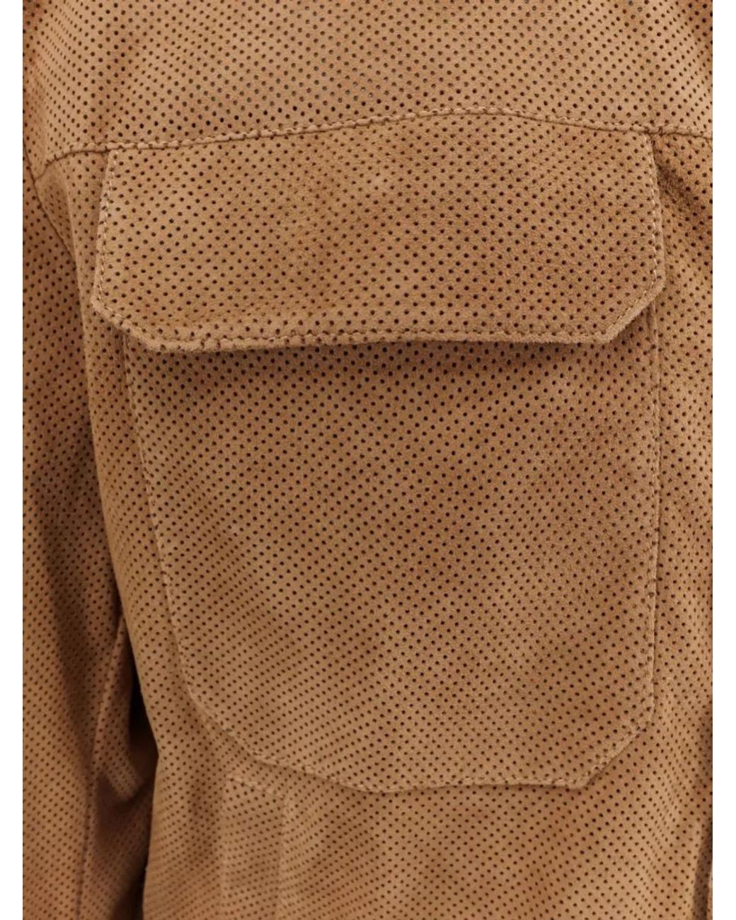 Boss Brown Suede Leather Perforated Single-Breasted Coat for men