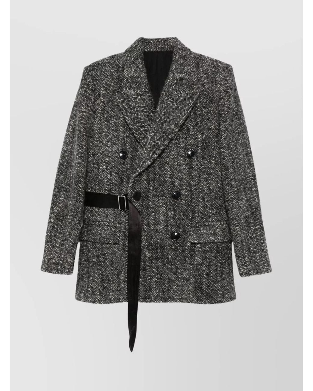 Isabel Marant Gray Wool Herringbone Double-Breasted Belted Coat