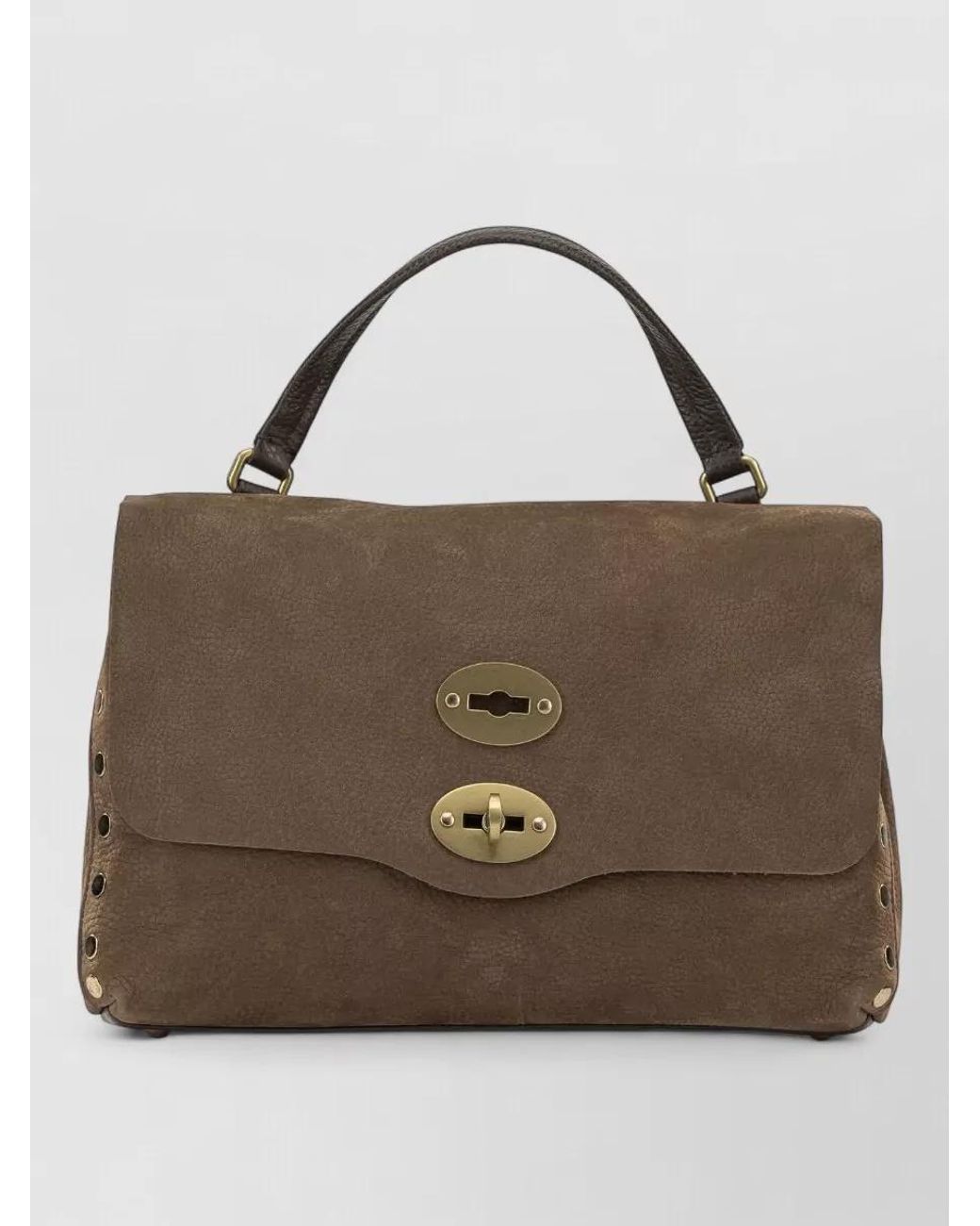 Zanellato Brown Leather Studded Top Handle Shoulder Bag
