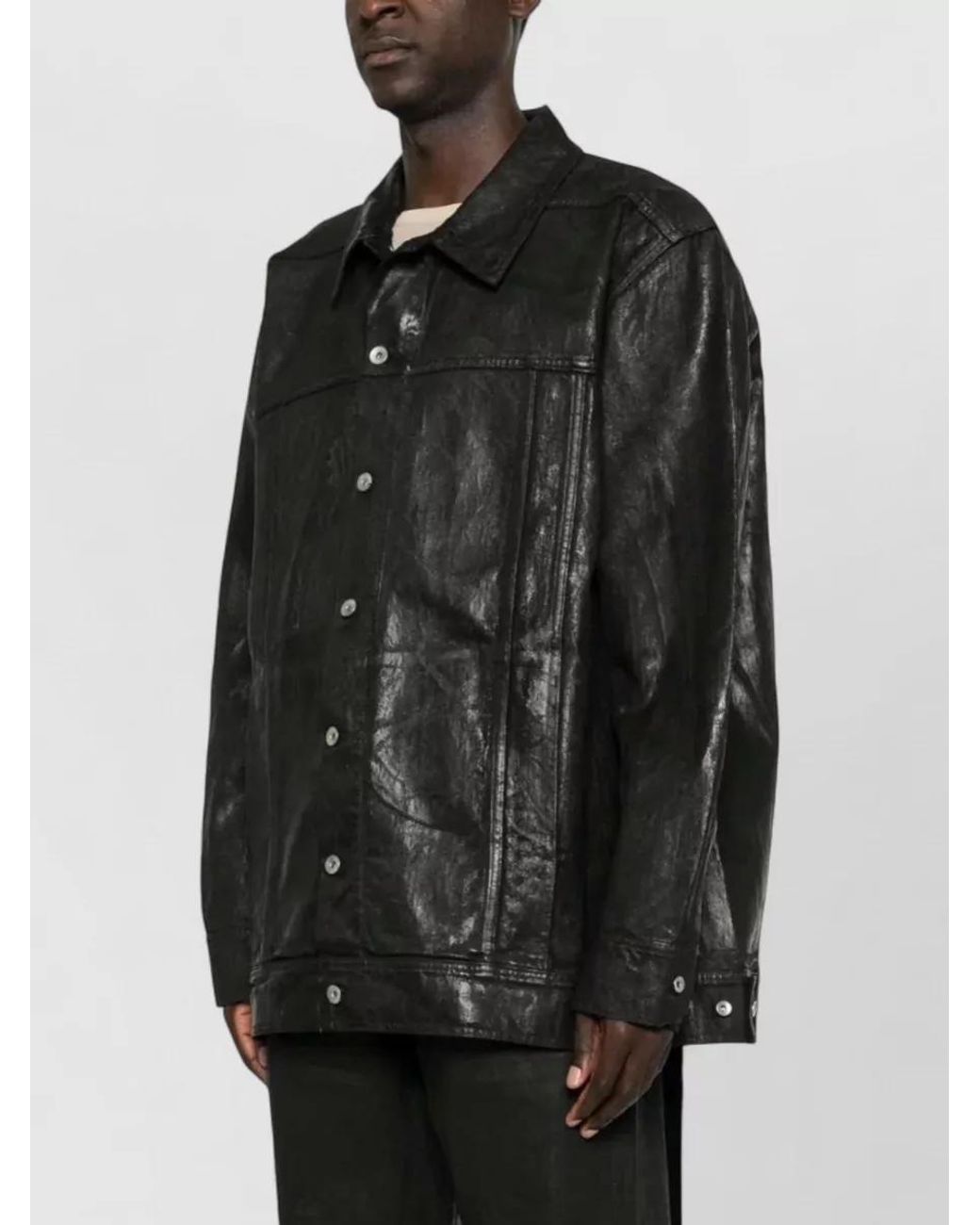 Rick Owens Black Denim Coated Long-Sleeve Jacket for men