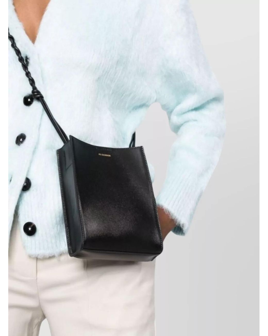 Jil Sander Black Tangle Small Leather Shoulder Bag