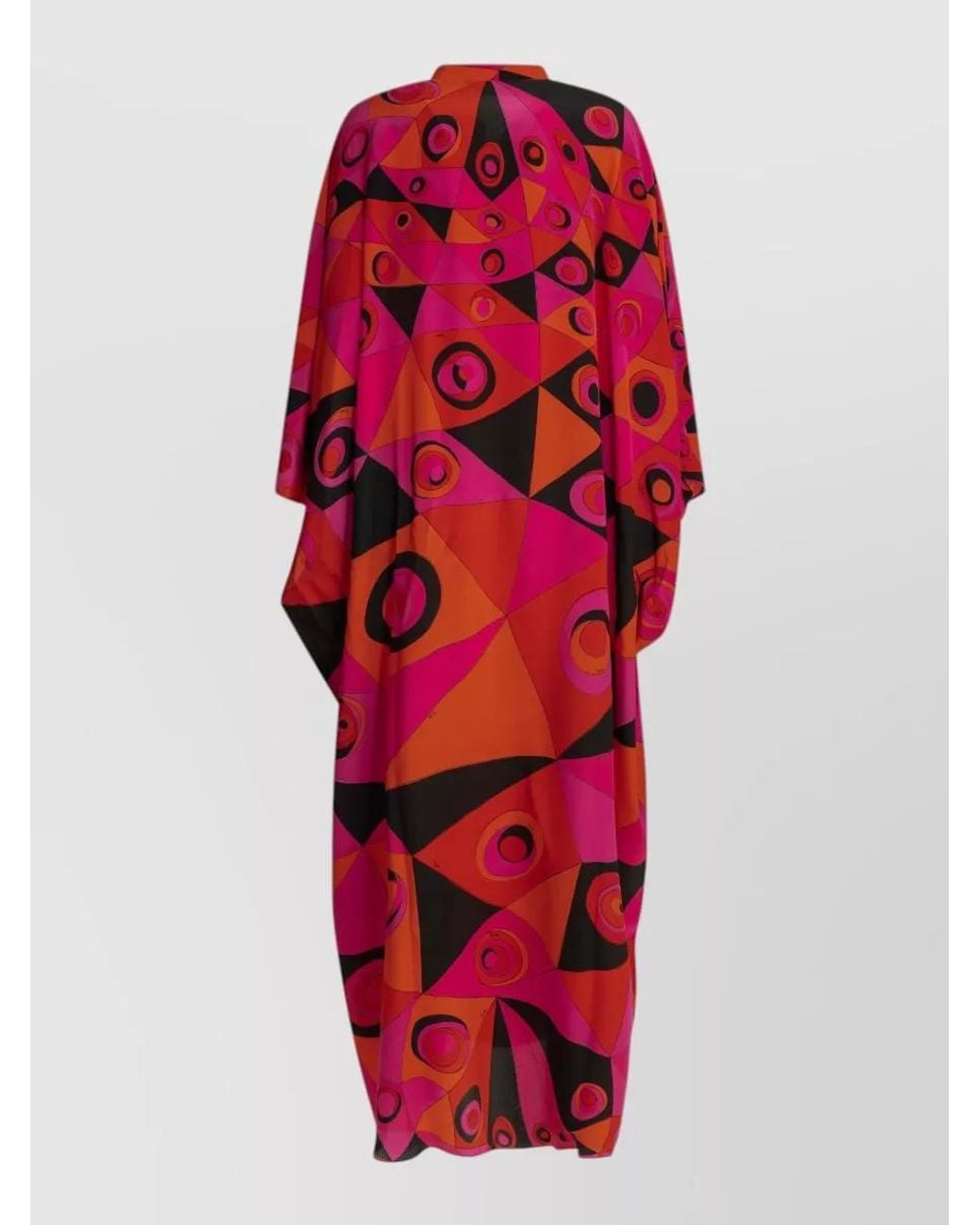 Emilio Pucci Red Silk Printed V-Neck Long-Sleeve Caftan Dress