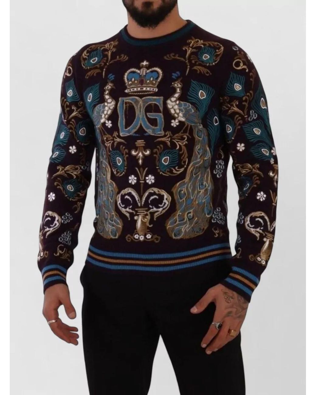 Dolce & Gabbana Black Bordeaux Cashmere Dg Crown Embroidered Sweater for men