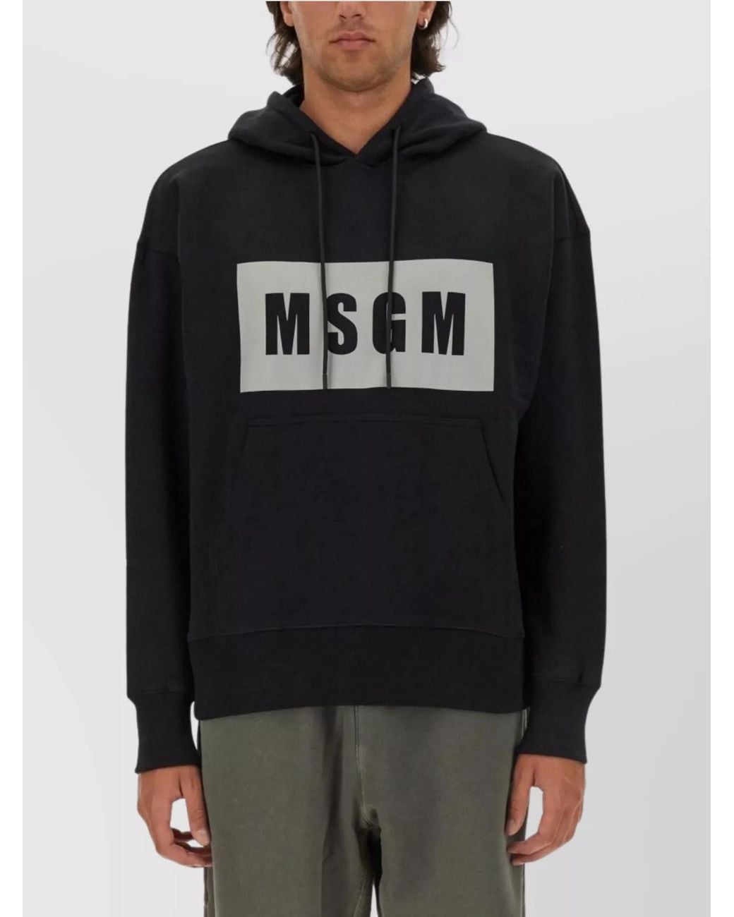 MSGM Black Cotton Logo-Print Hoodie for men