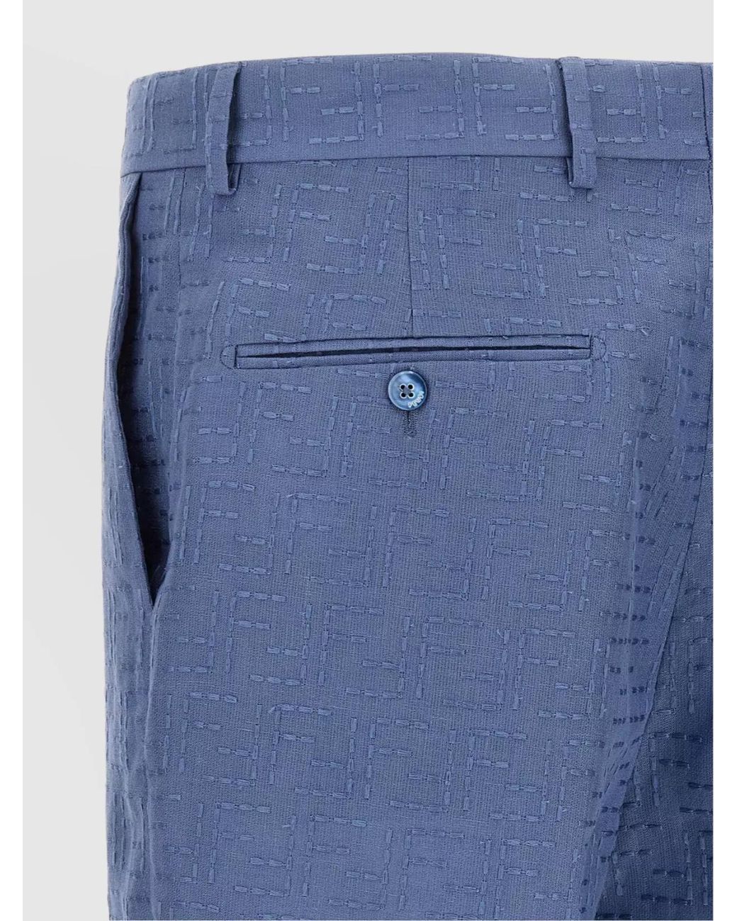 Fendi Blue Jacquard Linen Tailored Bermuda Shorts for men