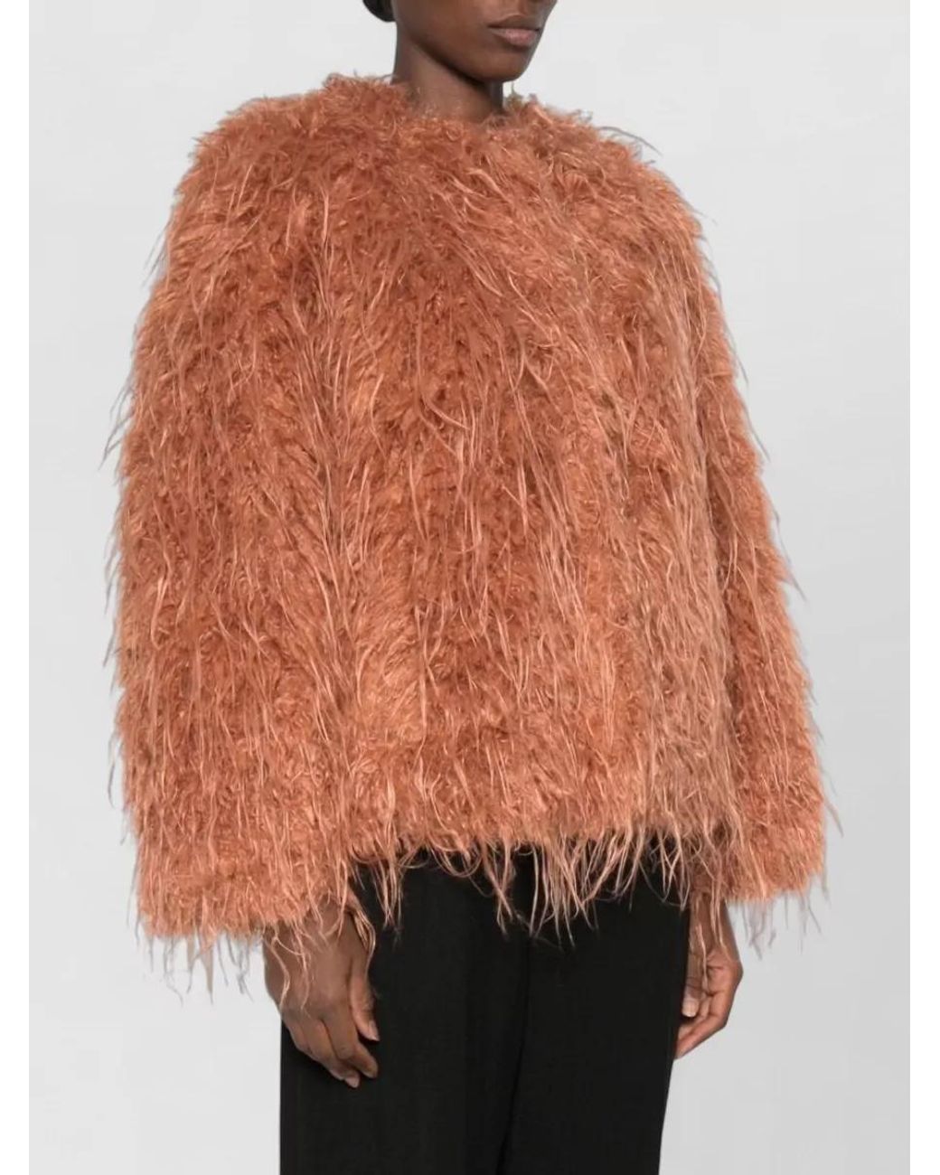 Forte_forte Brown Notched-Lapel Faux Fur Jacket