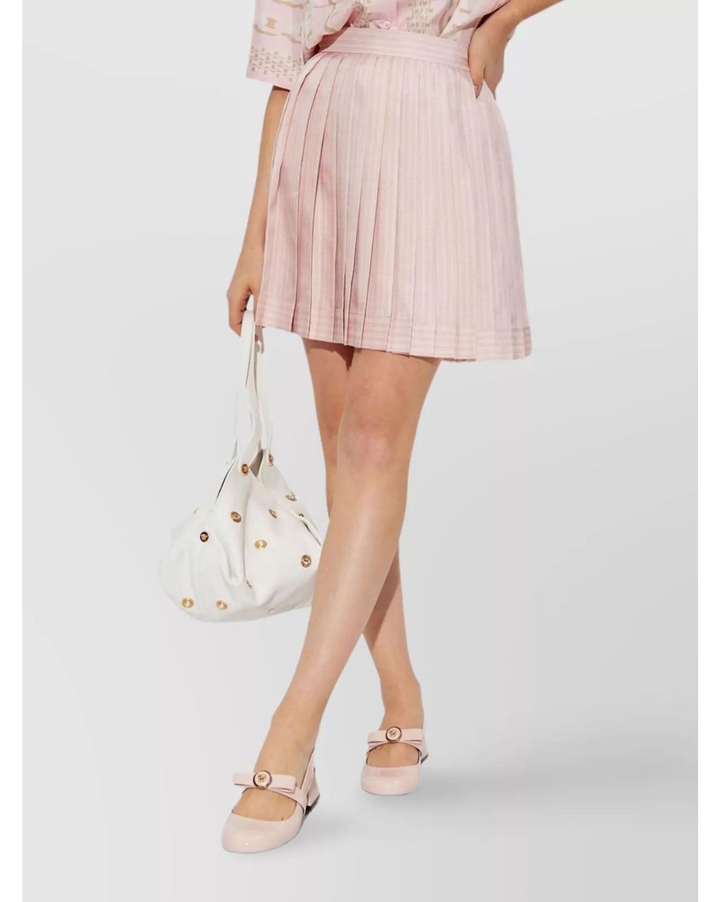 Versace Pink Silk Pinstripe Pleated Mini Skirt
