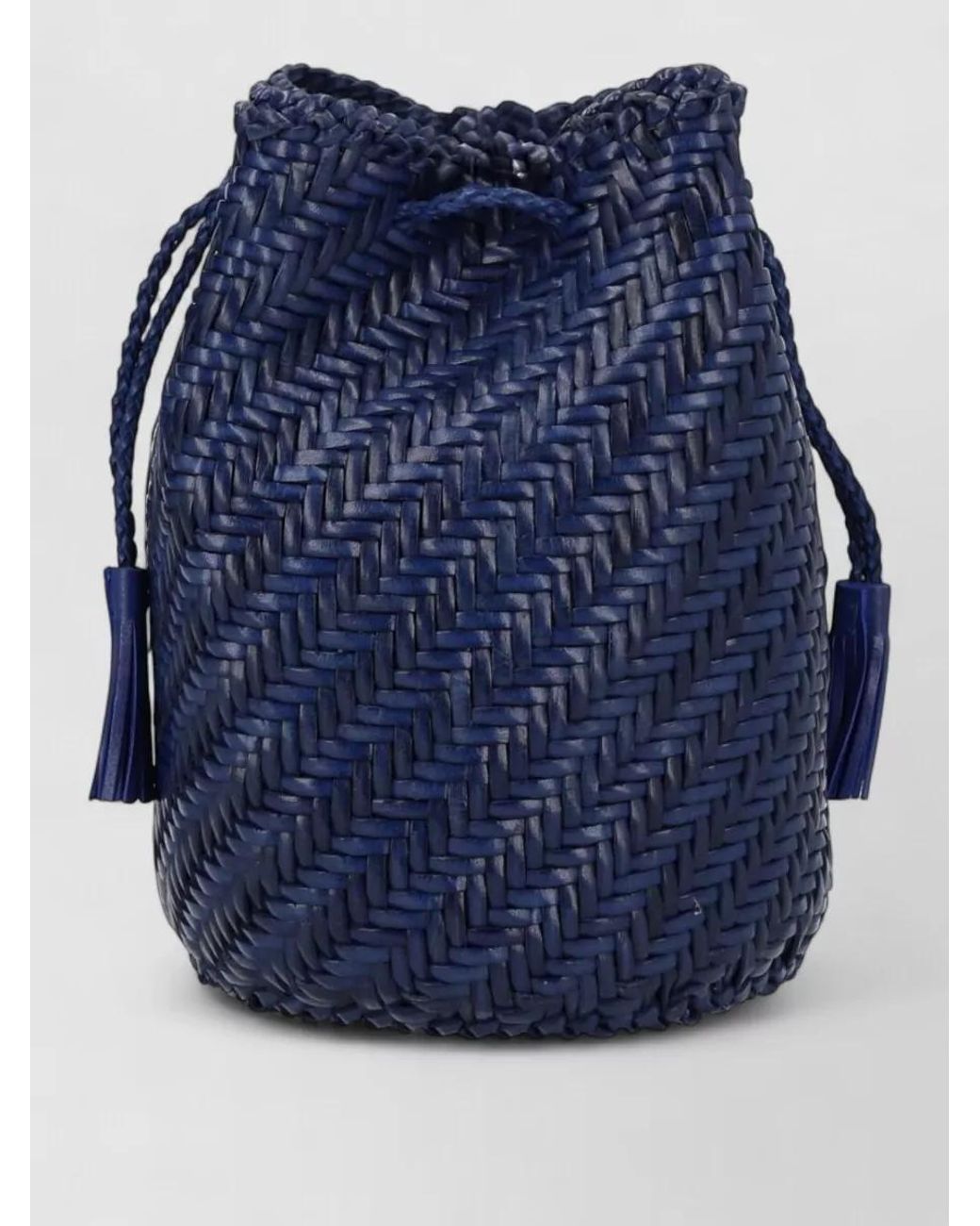 Dragon Diffusion Blue Pompom Double Jump Leather Bucket Bag