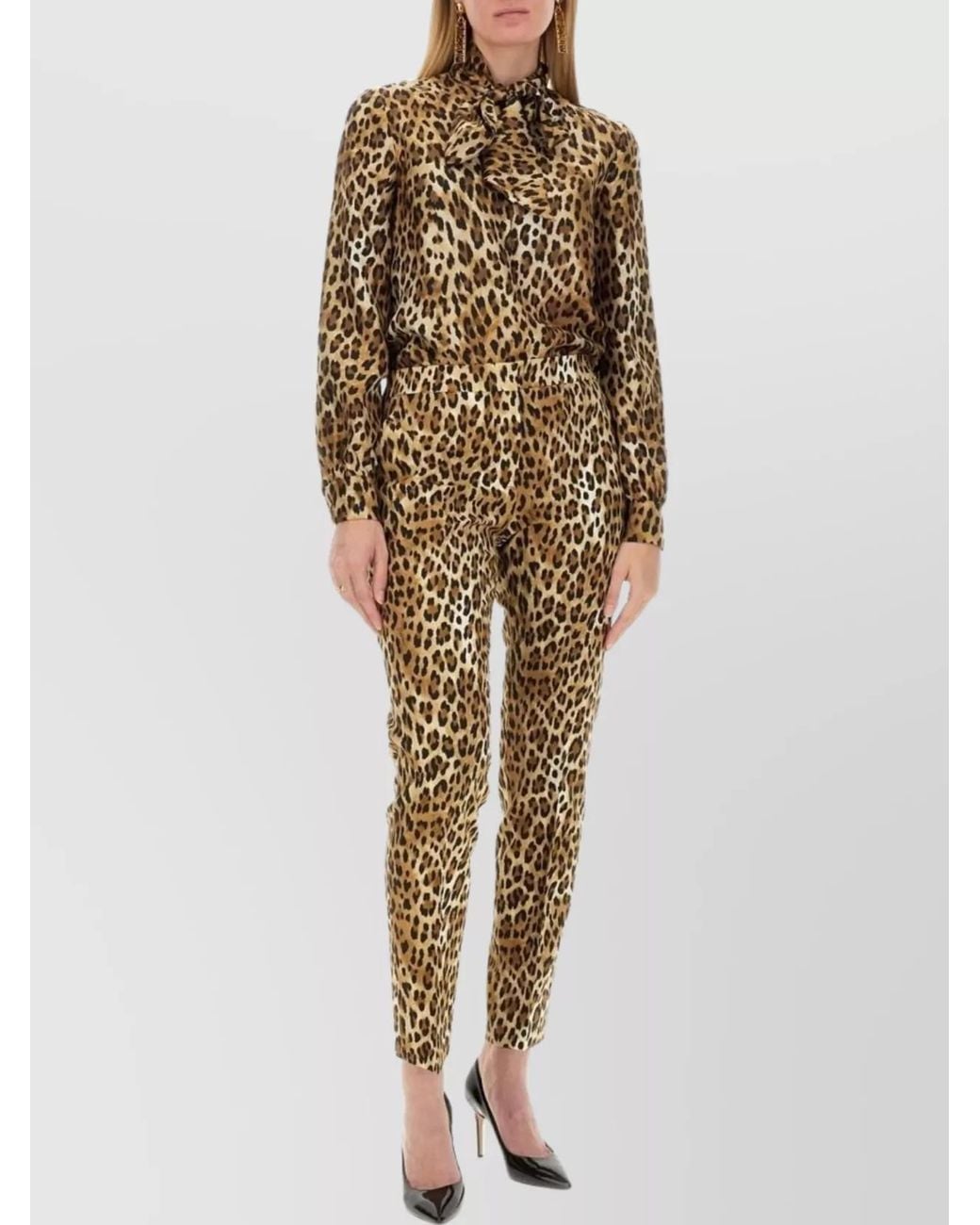 Moschino Natural Animal-Print Slim-Fit Trousers
