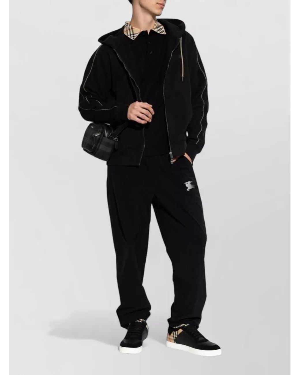 Burberry Black Cotton Check-Trim Hooded Jacket for men