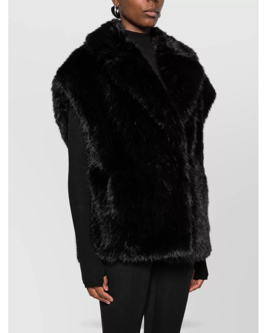 Stand Studio Black Faux Fur Oversized Sleeveless Vest