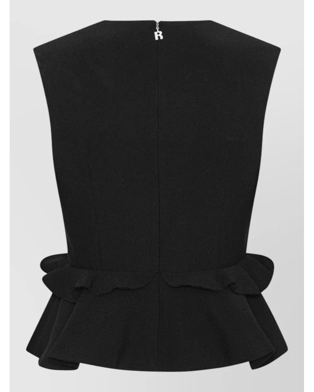 ROTATE BIRGER CHRISTENSEN Black Sleeveless V-Neck Peplum Top