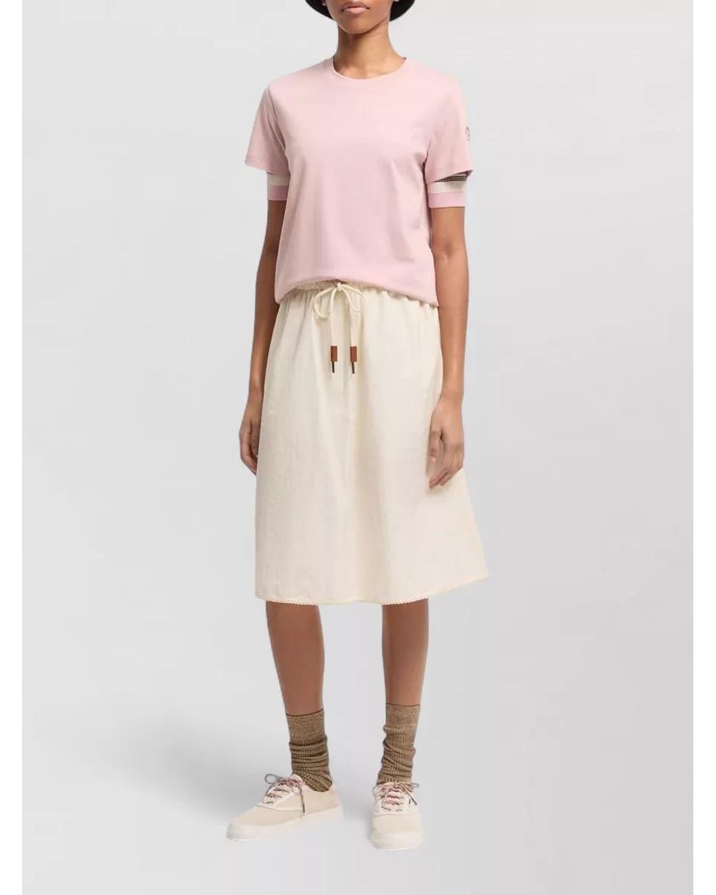 Moncler Pink Cotton Ribbed Crewneck Short-Sleeve T-Shirt