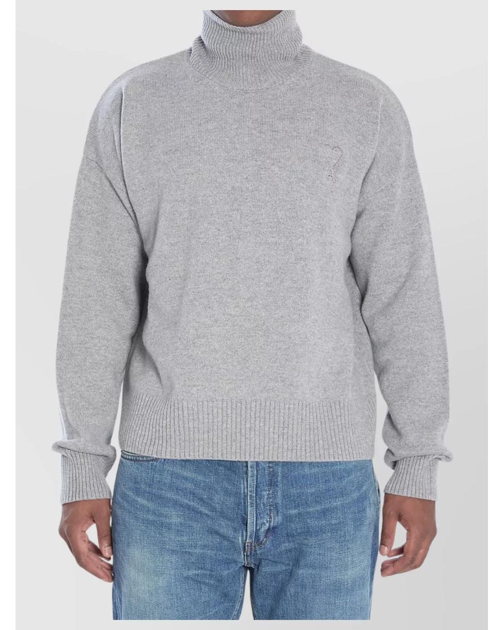 AMI Gray Cashmere Wool Ribbed Turtleneck Jumper for men