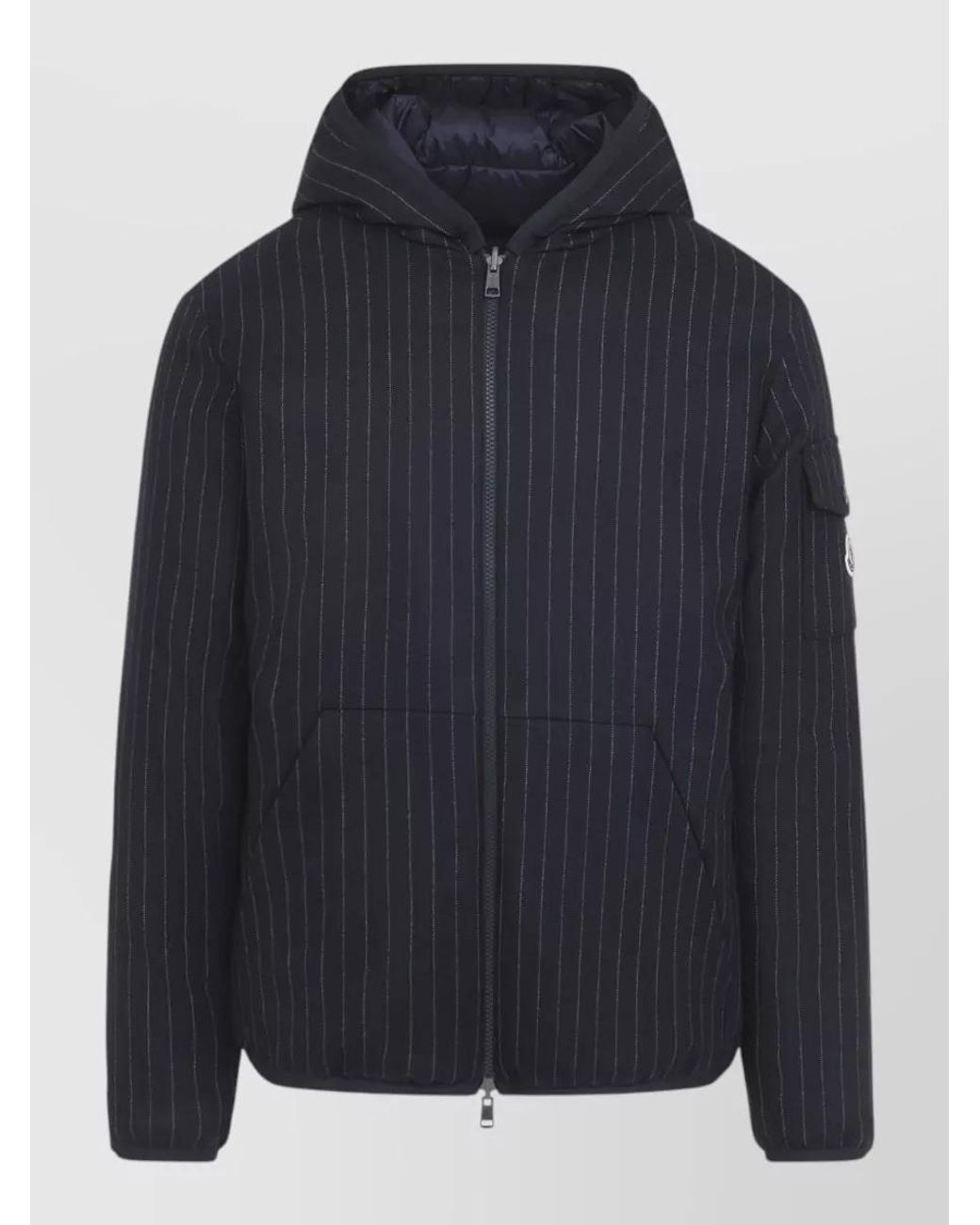 Moncler Blue Wool Reversible Hooded Down Jacket for men