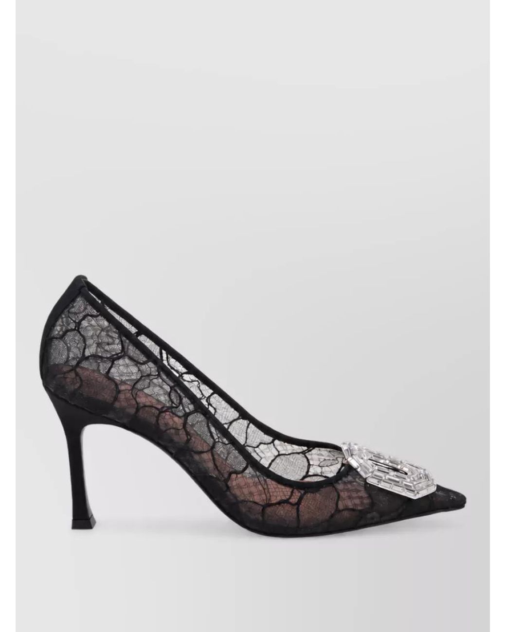 AMINA MUADDI Black Lace Satin Pumps