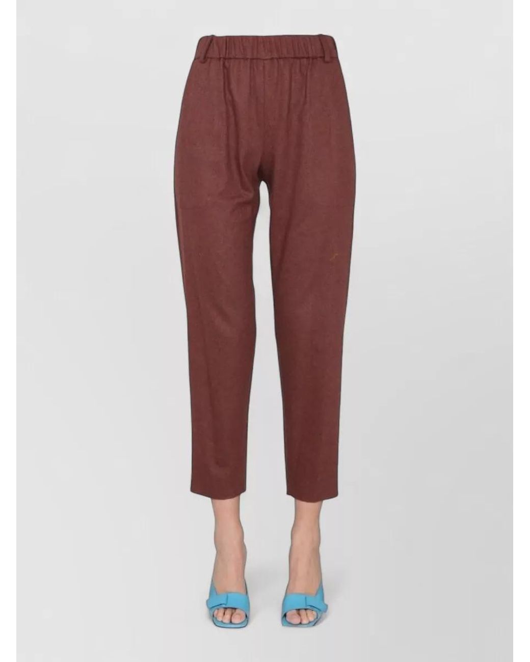 Alysi Red Wool Cigarette Cropped Trousers