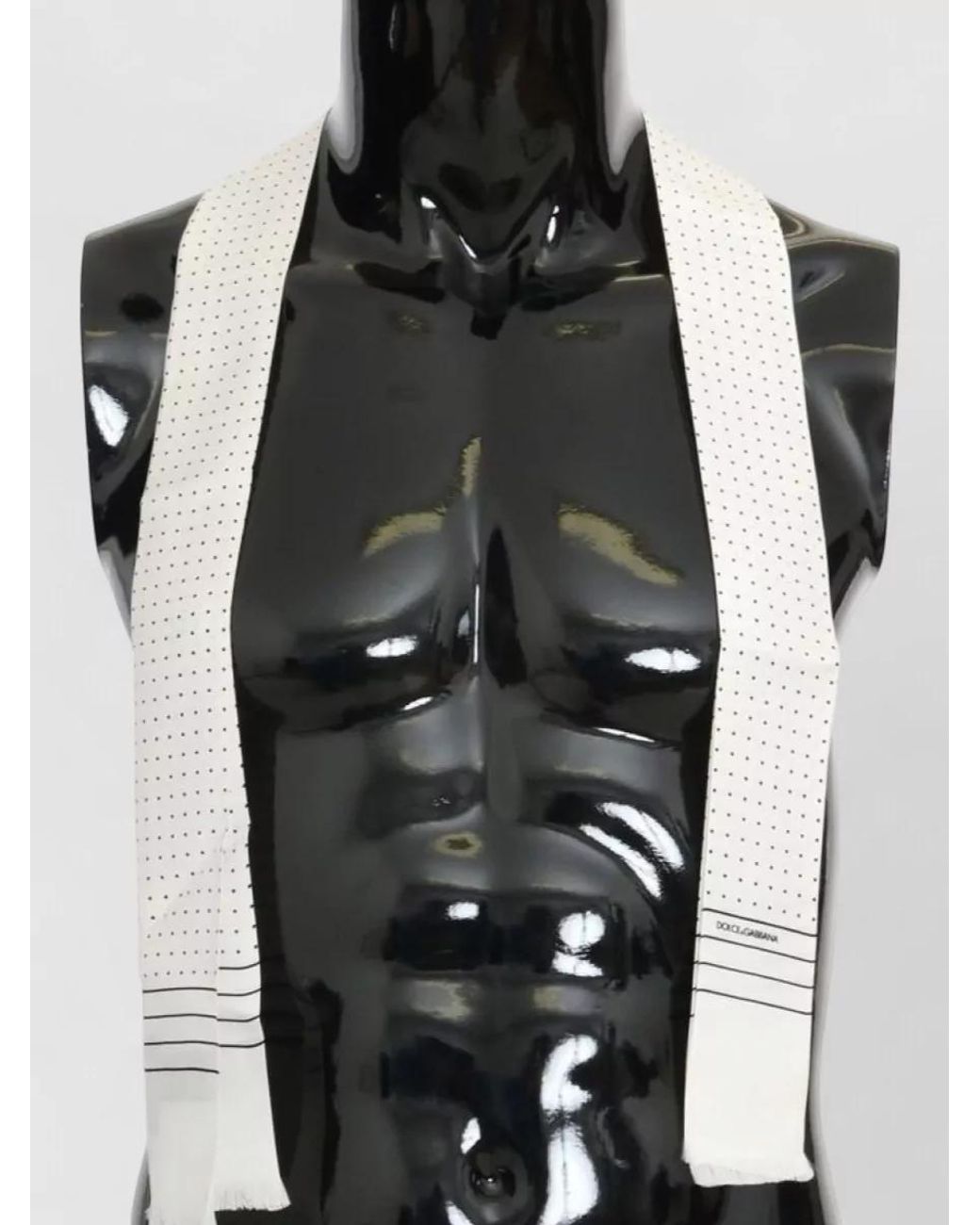 Dolce & Gabbana White Silk Polka-Dot Skinny Scarf for men