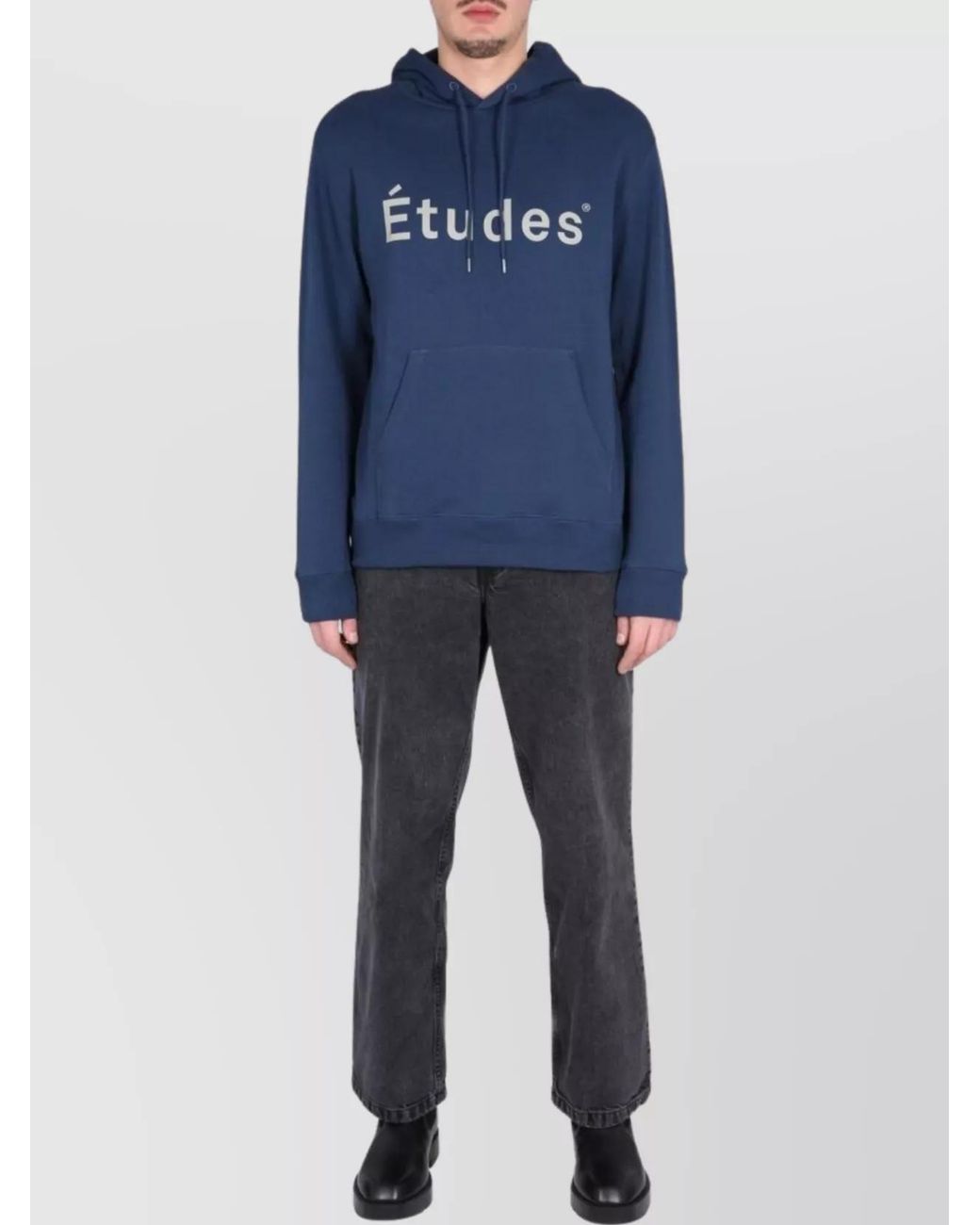 Etudes Studio Blue Ribbed Cross-Neck Hoodie for men