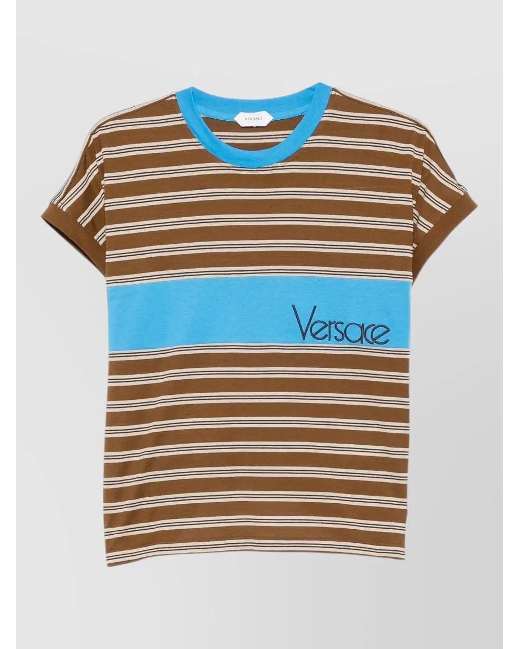 Versace Blue Striped Cotton Short-Sleeve Crew-Neck T-Shirt for men