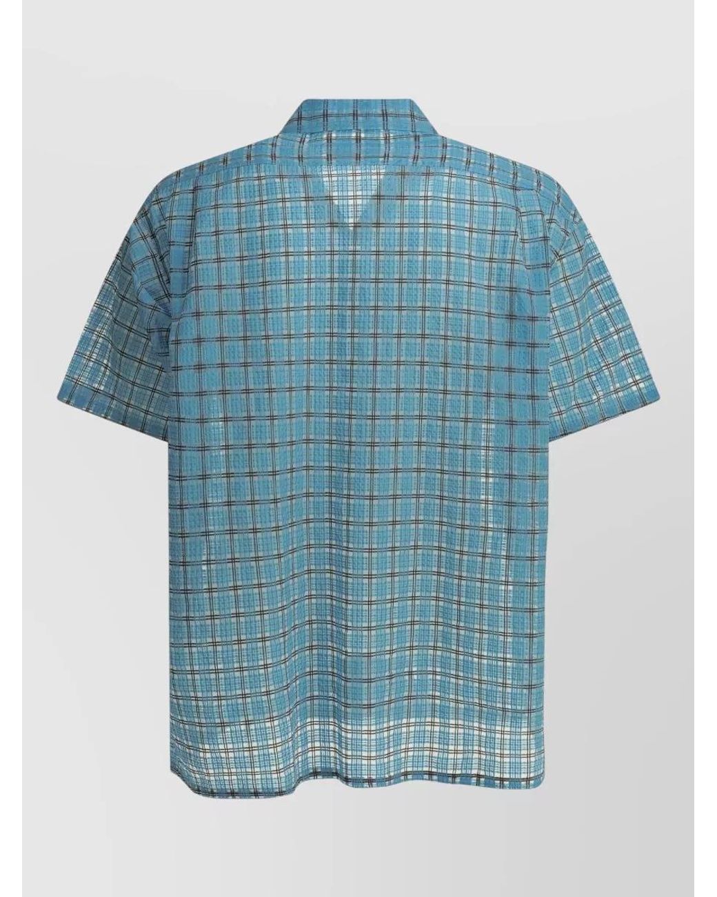 Beams Plus Blue Plaid Open Collar Nylon Shirt for men