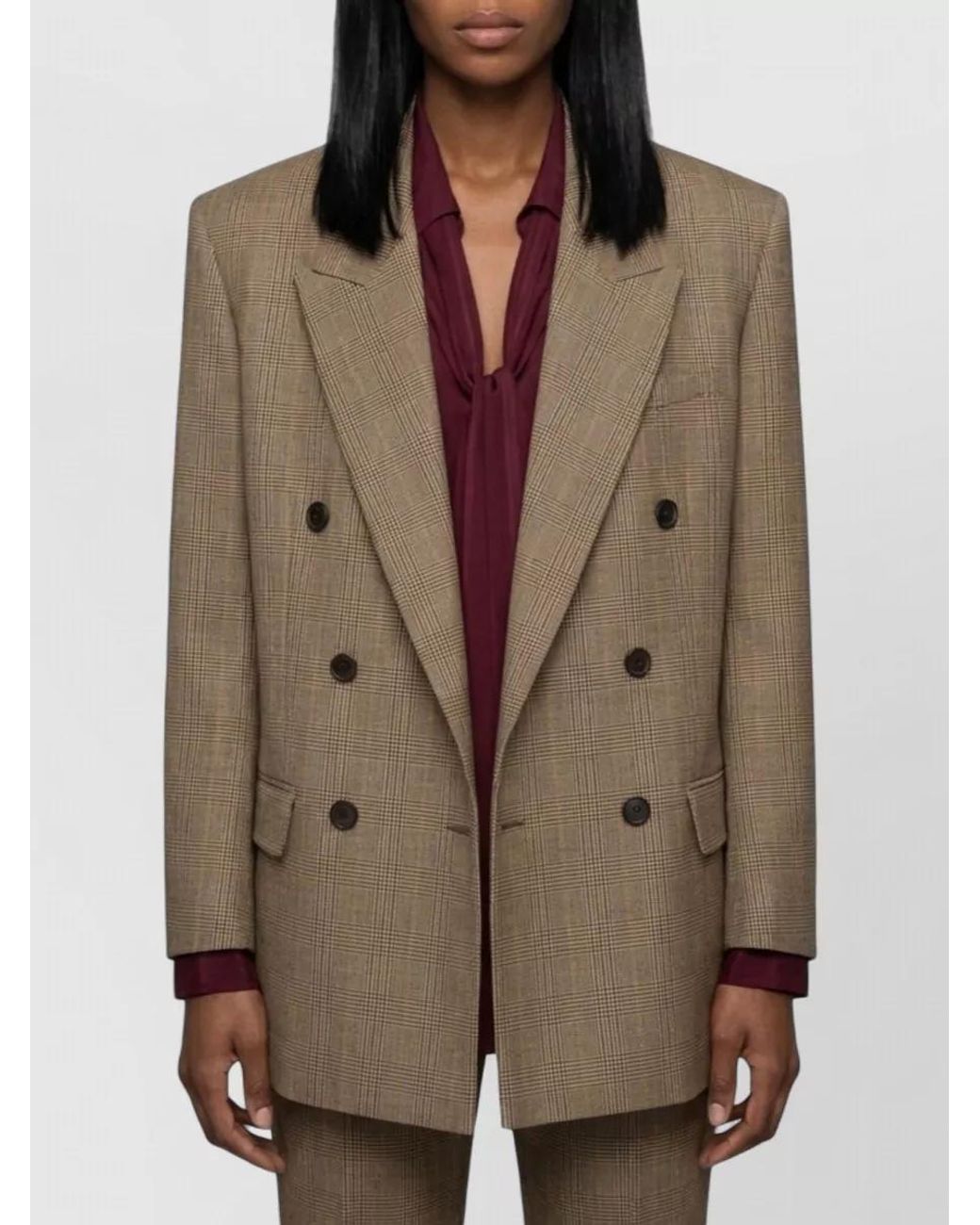 Saint Laurent Brown Double-Breasted Glen Plaid Blazer