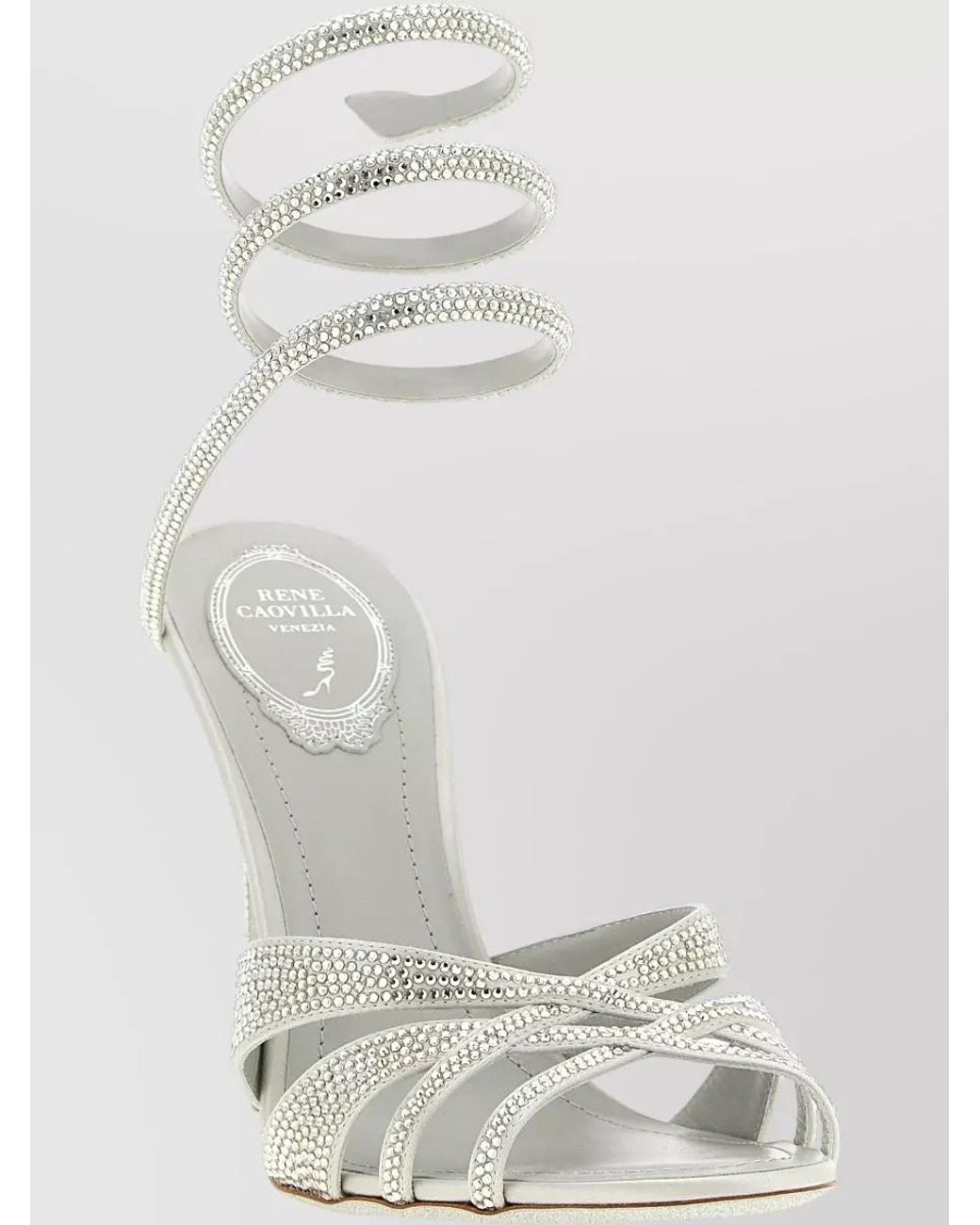 Rene Caovilla White Crystal-Embellished Satin Sandals