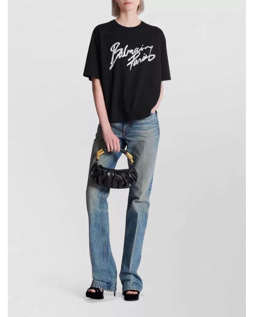 Balmain Black Cotton Logo Print Short Sleeve T-Shirt