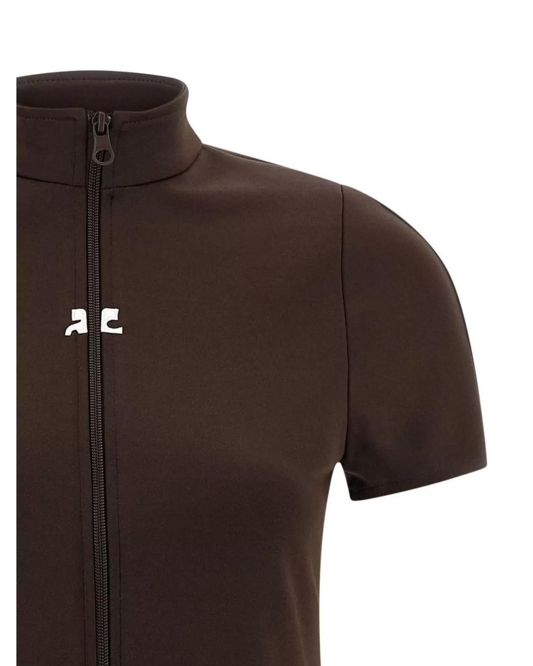 Courreges Brown Polyester Mockneck Zip Mini Dress