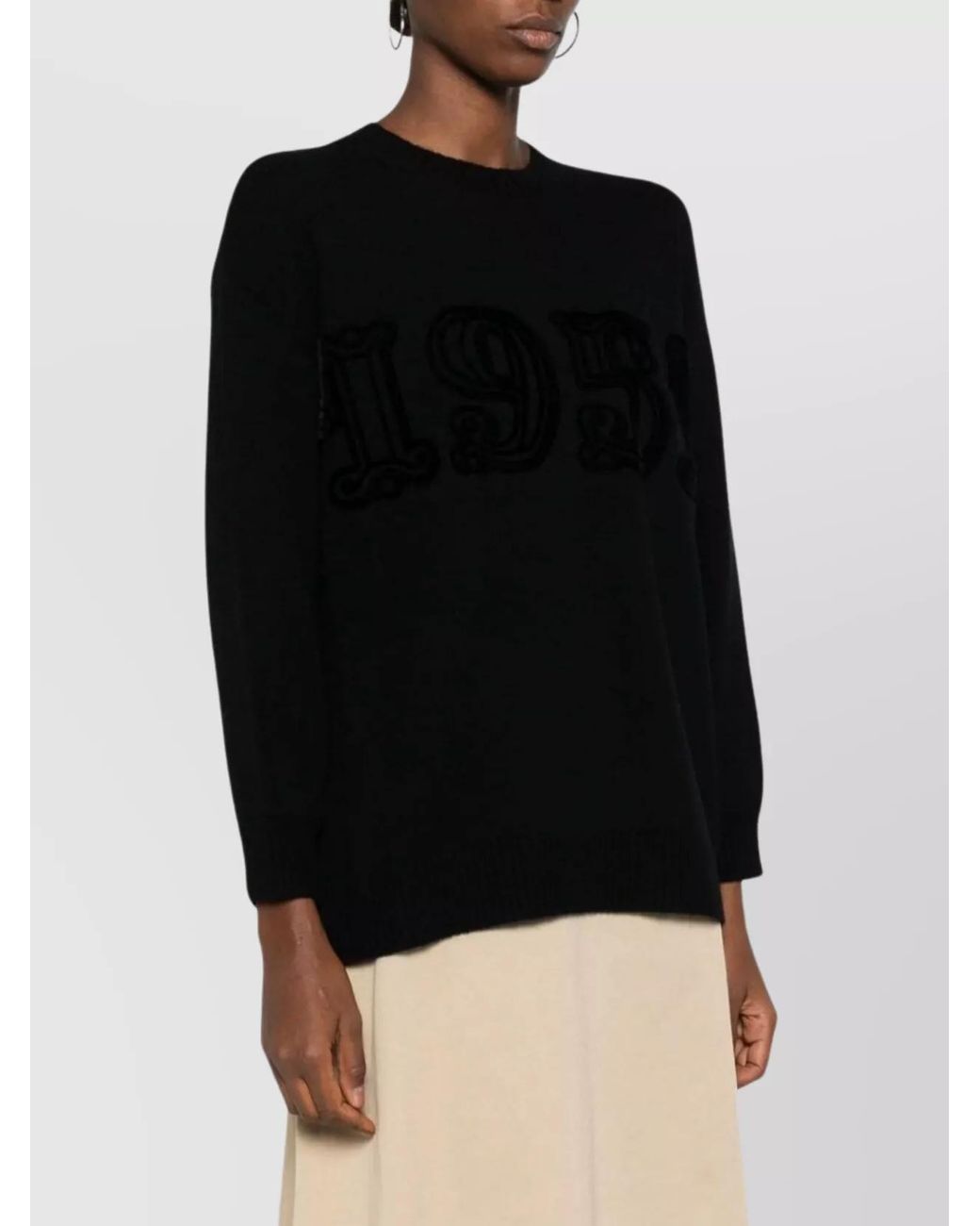 Max Mara Black Wool Cashmere Flocked Crew Neck Jumper