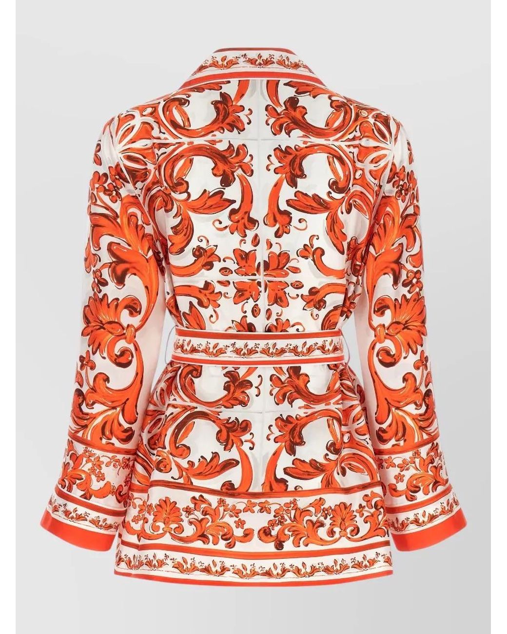 Dolce & Gabbana Red Silk Printed Belted Shirt