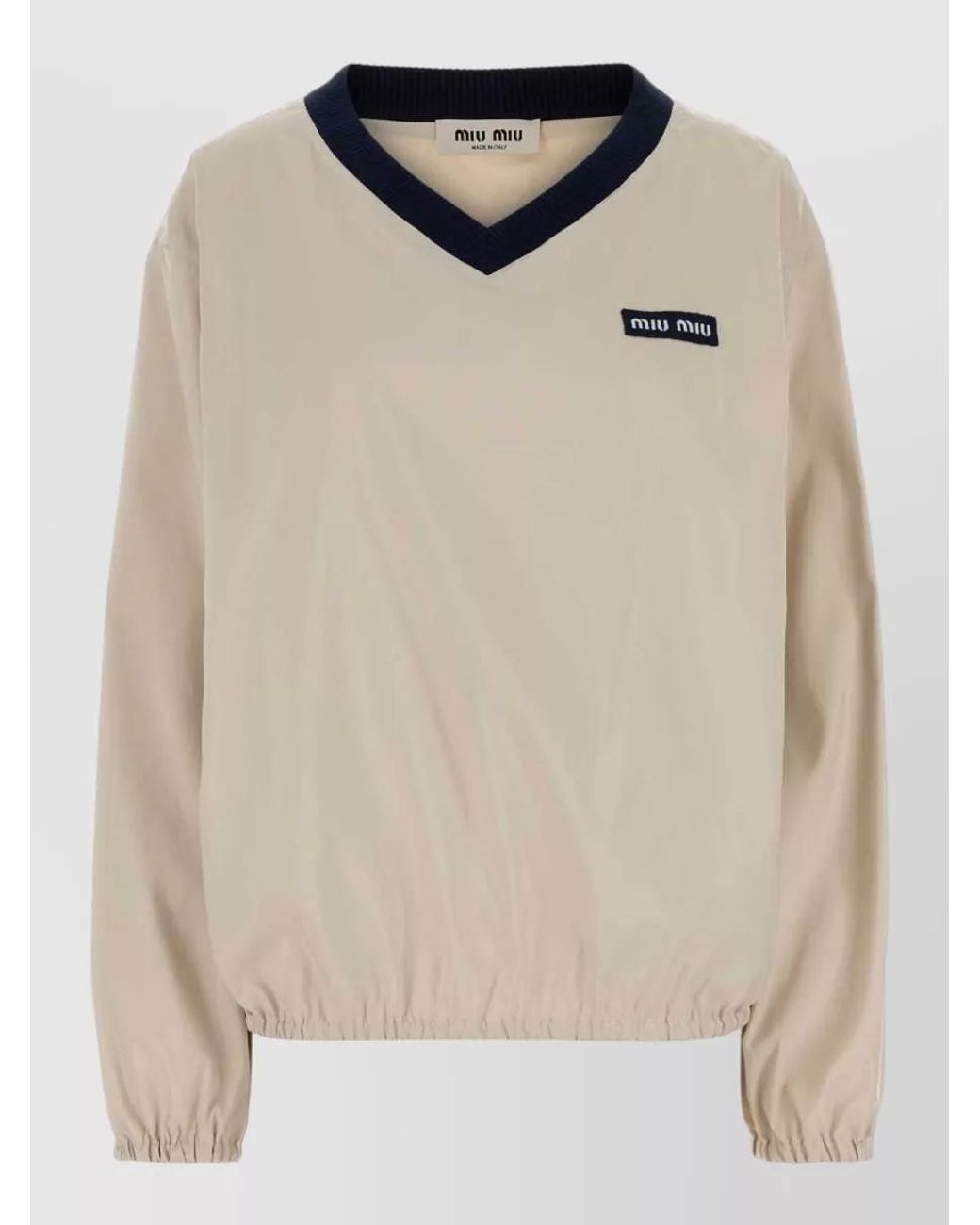 Miu Miu Natural Recycled Polyester Oversized V-Neck Sweatshirt